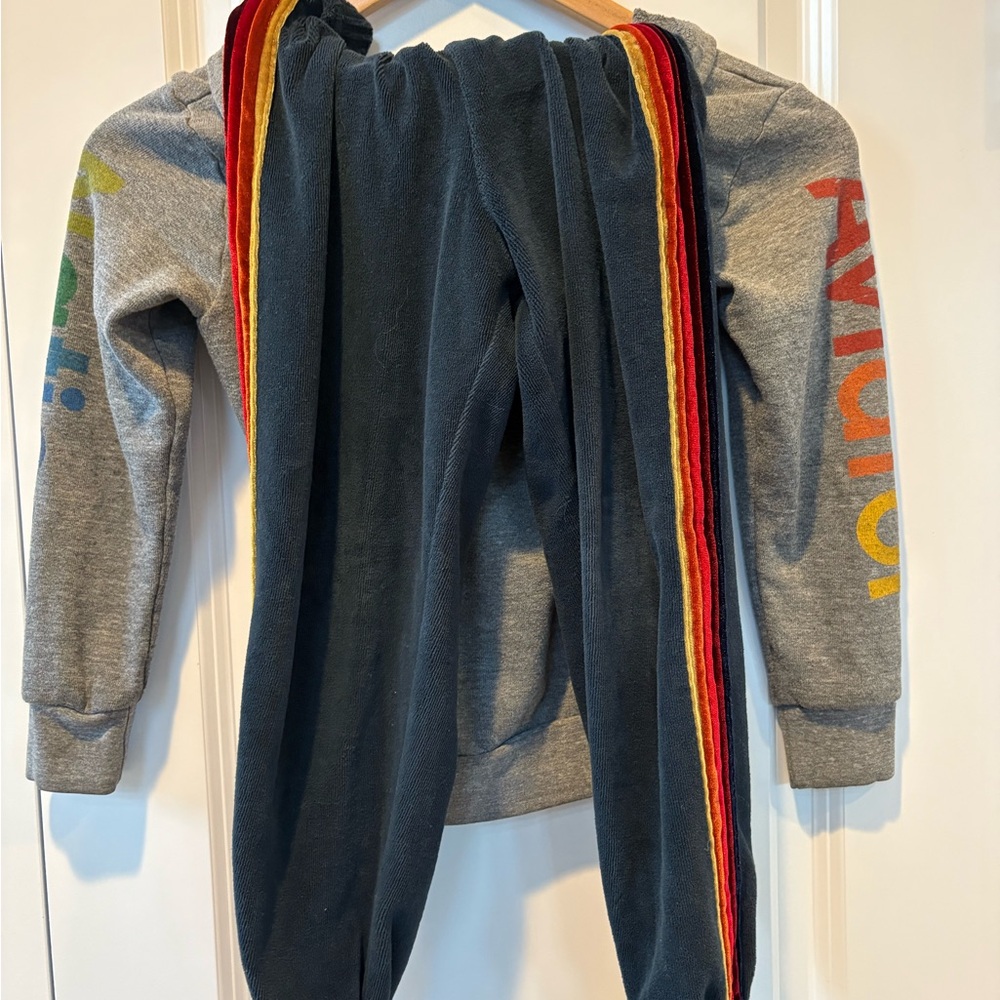 Aviator Nation Kids' Gray Zip Hoodie with navy pants matching set
